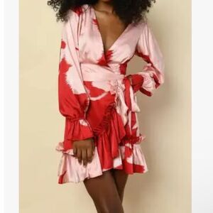 ANTHROPOLOGIE HATCH Long-Sleeve Satin Wrap Mini Dress NWT